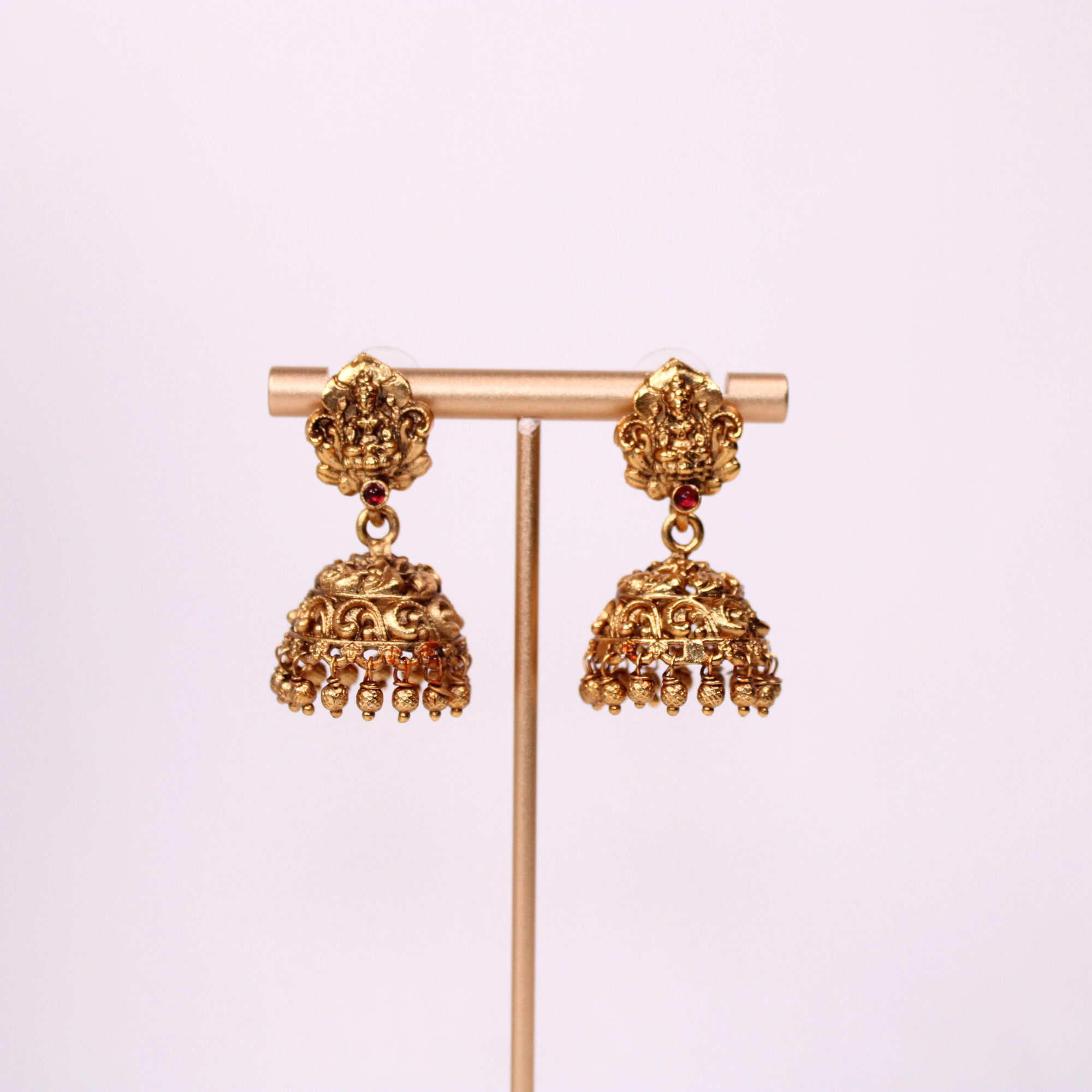 Temple-Inspired Lakshmi Aram Set with Dome Motif and Earrings