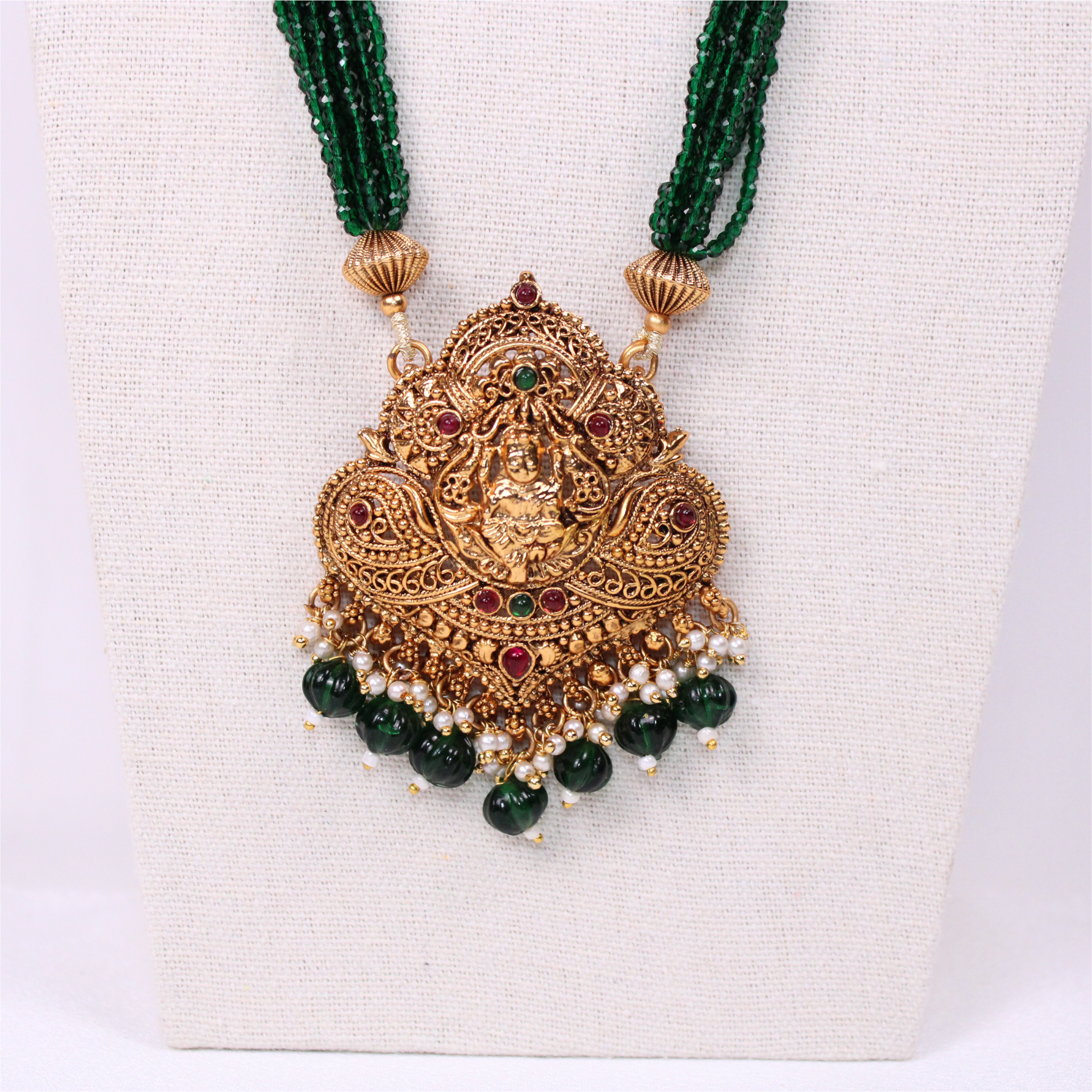 Lakshmi Temple Pendant Aram Set with Earrings