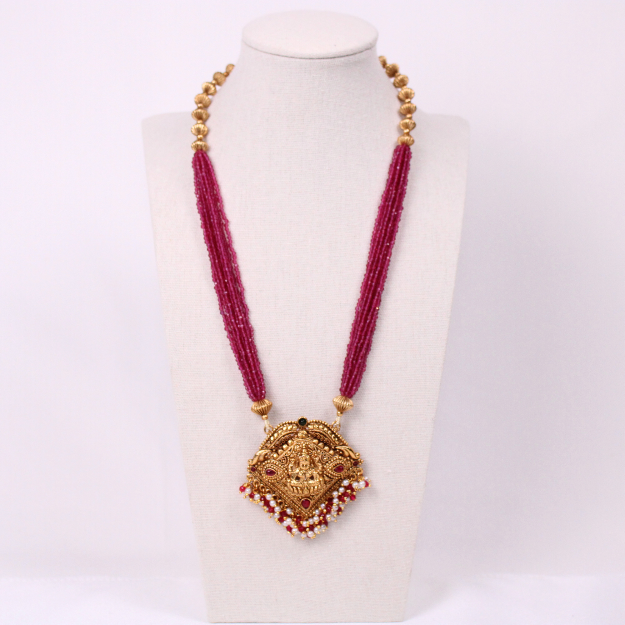 Lakshmi Diamond-Shaped Temple Aram Set with Earrings