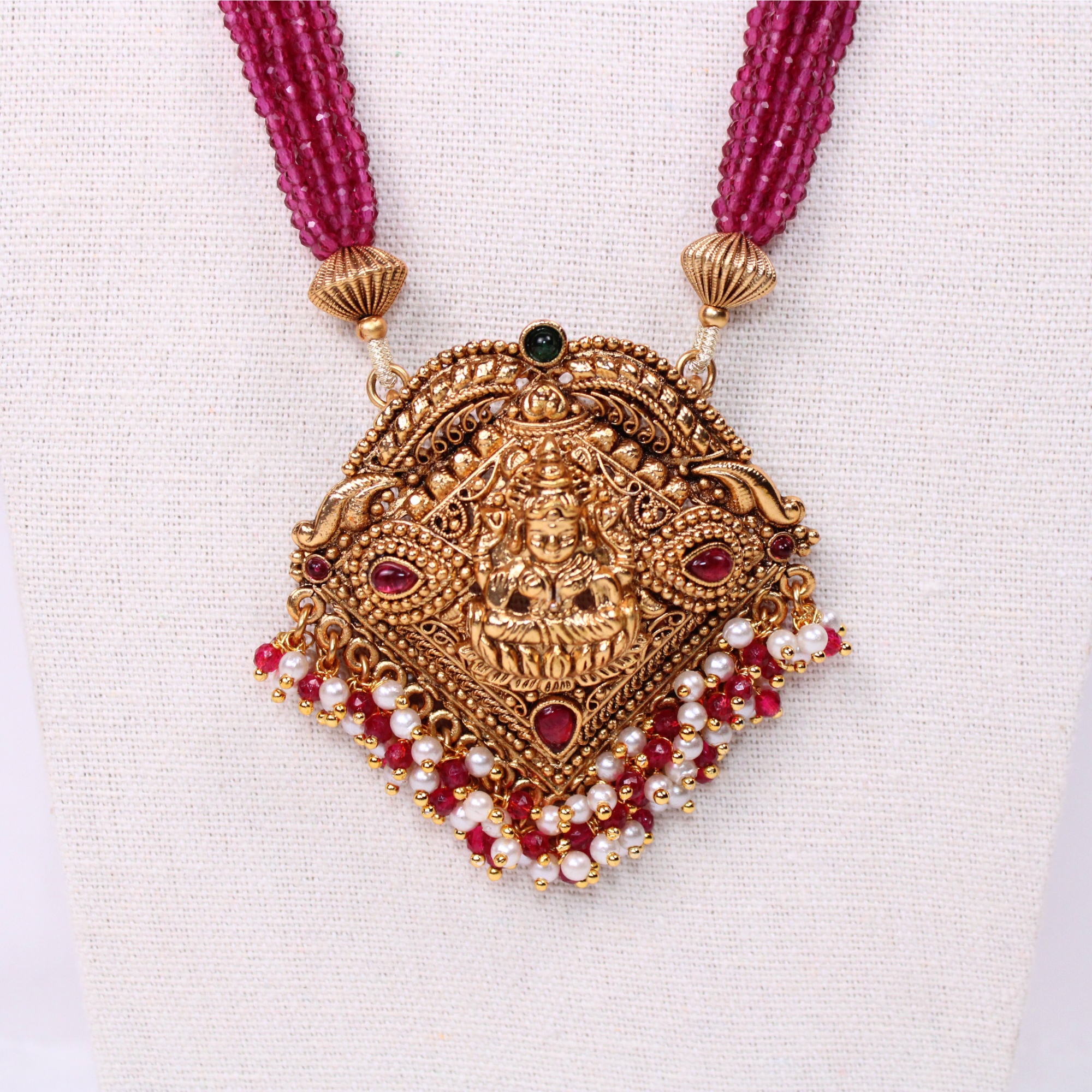 Lakshmi Diamond-Shaped Temple Aram Set with Earrings