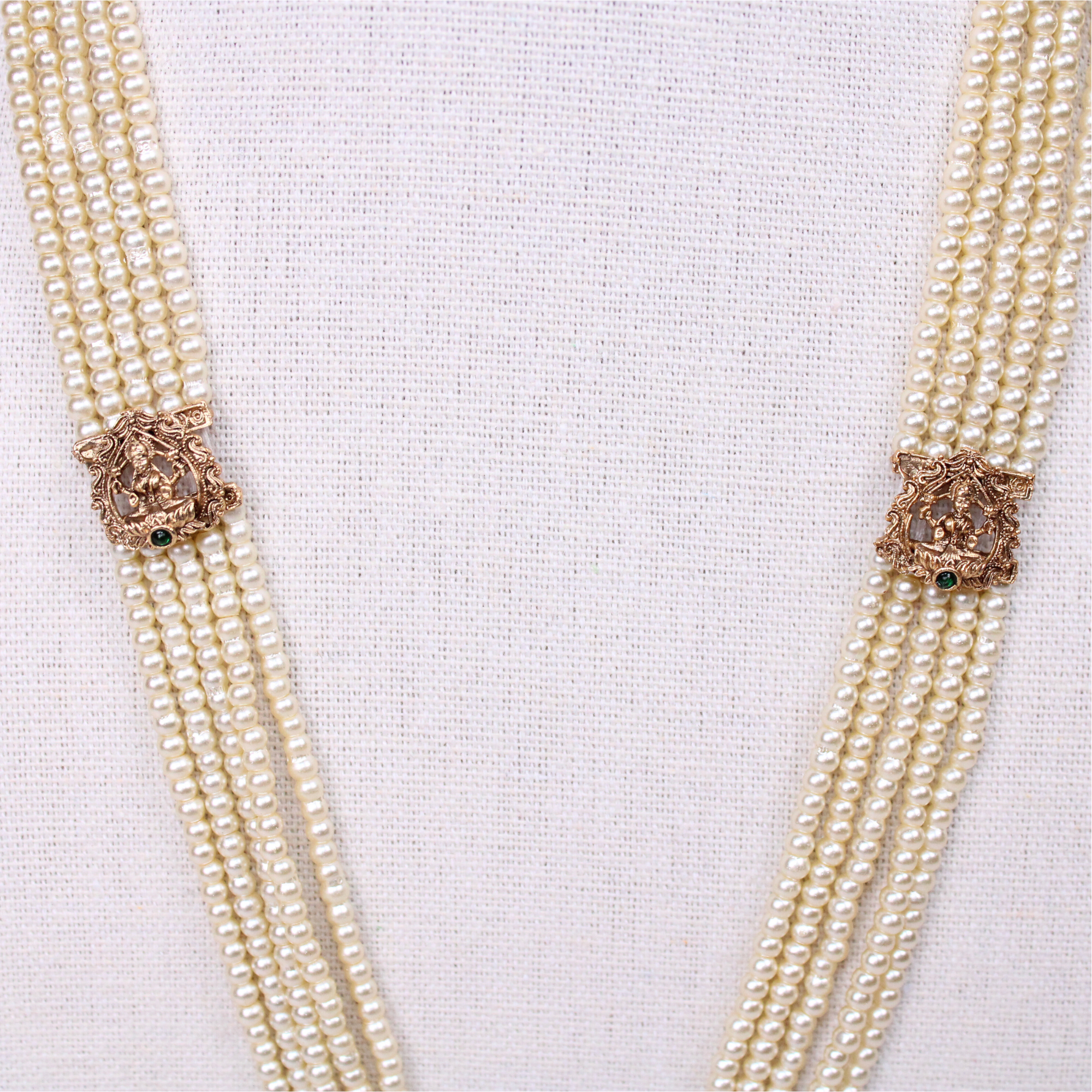 Lakshmi Pearl Strand Temple Aram Set with Earrings