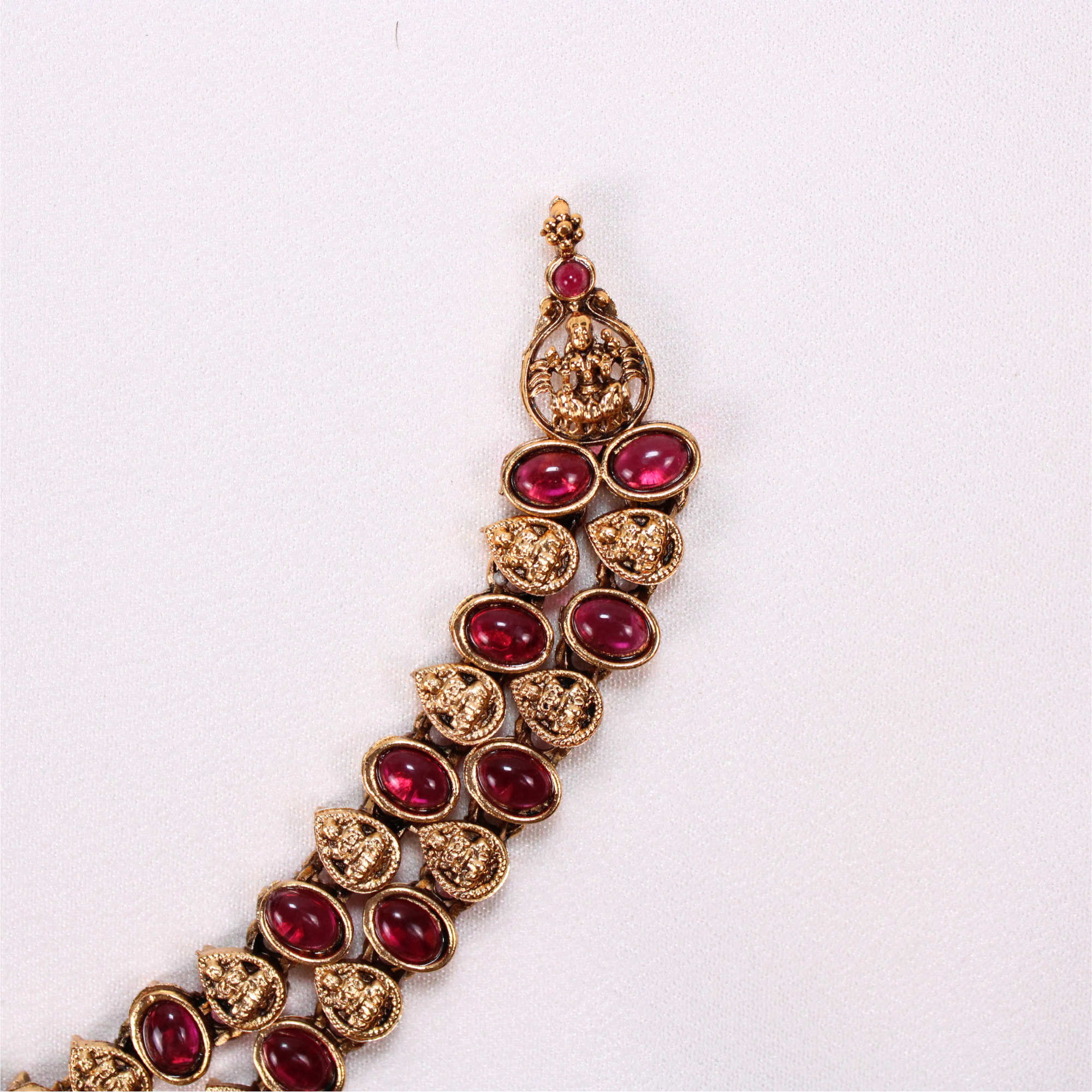 Lakshmi Red Stone Temple Necklace Set with Earrings