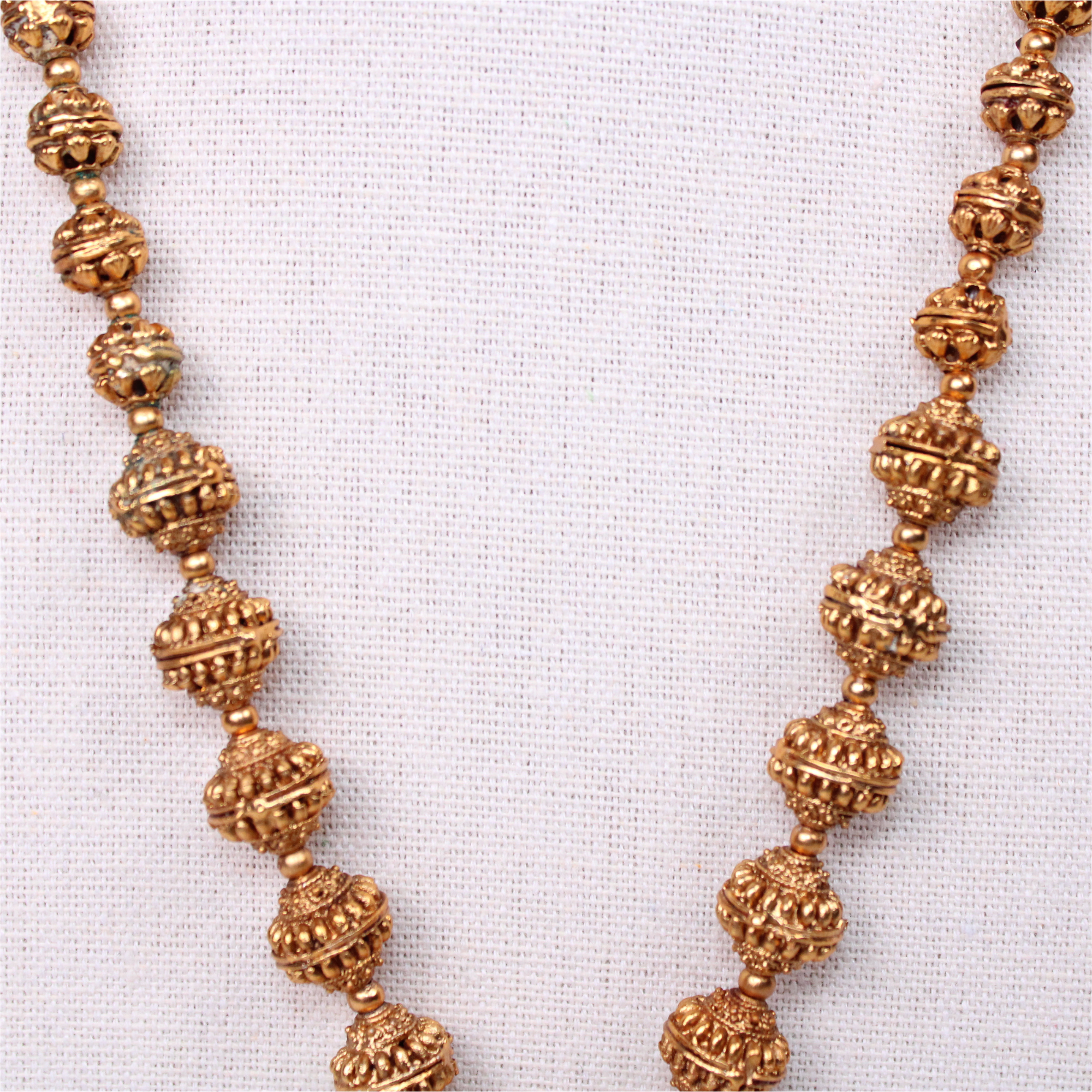 Lakshmi Antique Long Aram Set with Green Bead Drop Earrings